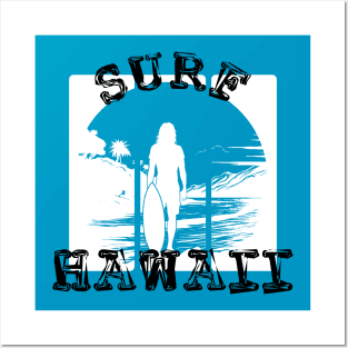 Surf Hawaii (Black & White) Posters and Art